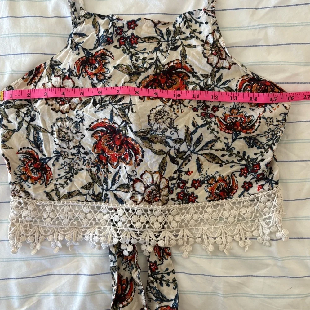 Medium Abercrombie & Fitch Floral Crochet Open Back Tie Crop Top - Picture 12 of 15